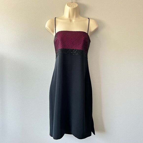 Niteline By Nahdree Vtg Black/Purple Beaded Cocktail Dress Size 12 - Picture 1 of 8